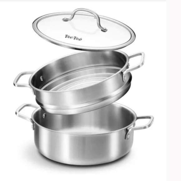 5QT Stainless Steel 2-tier Steam Pot CookwareVegetable Steaming Basket